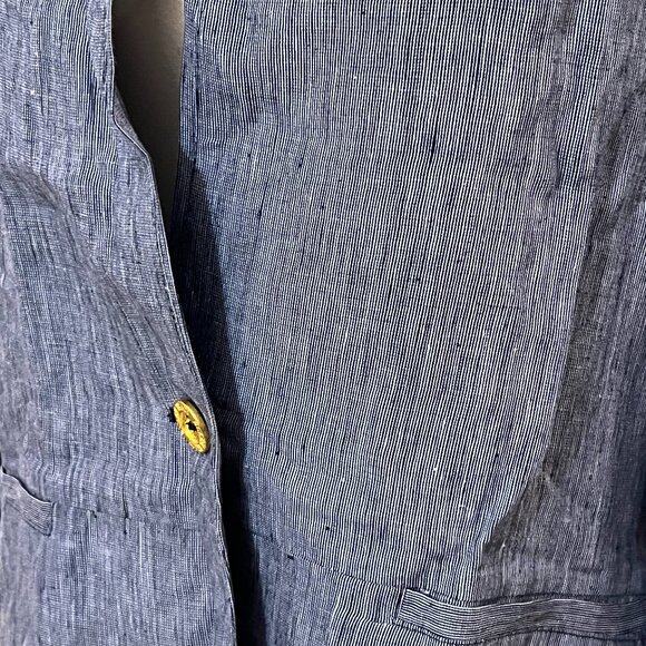 Ellen Tracy Women’s Linen Blazer Jacket Blue Pinstripe One Button Lightweight - Picture 4 of 12